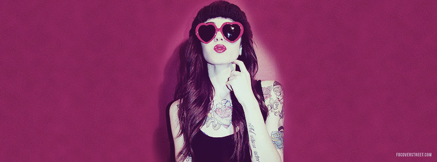 Hot Tattooed Brunette Wearing Heart Sunglasses Wallpaper