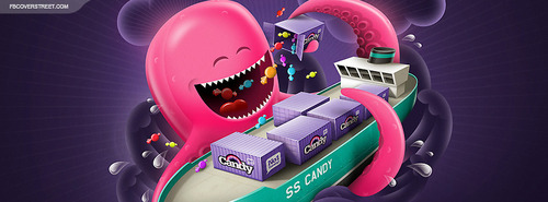 Pink Octopus Eating Candy Facebook Cover